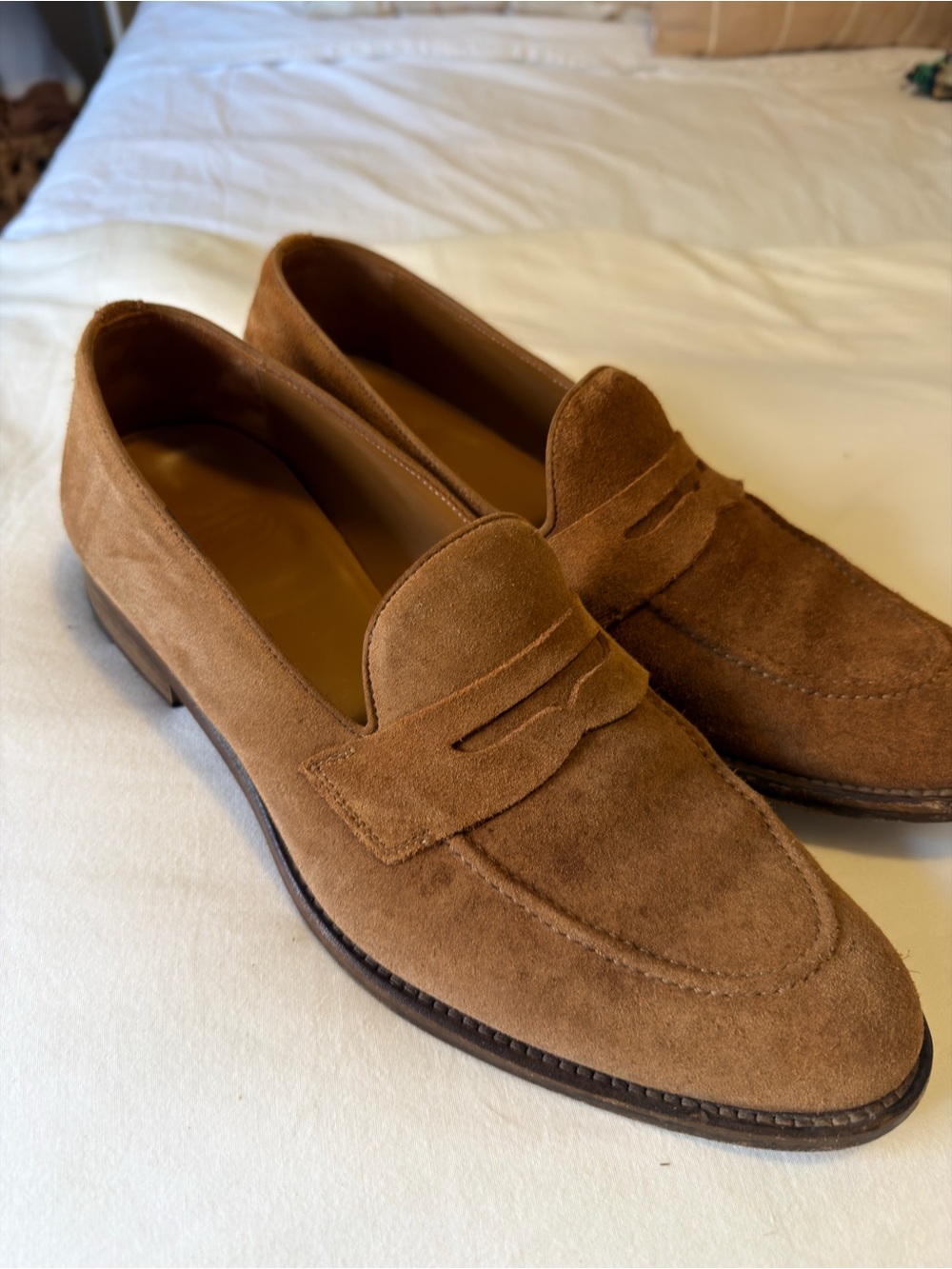 Lincoln Men's Suede Penny Loafers in Light Brown
